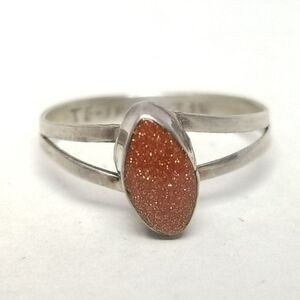Vintage Sterling Silver Oval Goldstone Ring, Size 5 1/2 Band, Split Ring